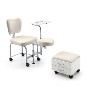 DONATO Stolica za pedikir sa osloncem za noge i 2 fioke Bela - Tendy